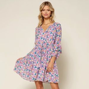Skies Are Blue Emma Floral Mini Dress - Lavender Floral, Size Medium